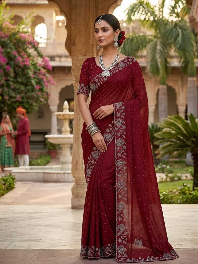 Chinon Designer Saree in Violet