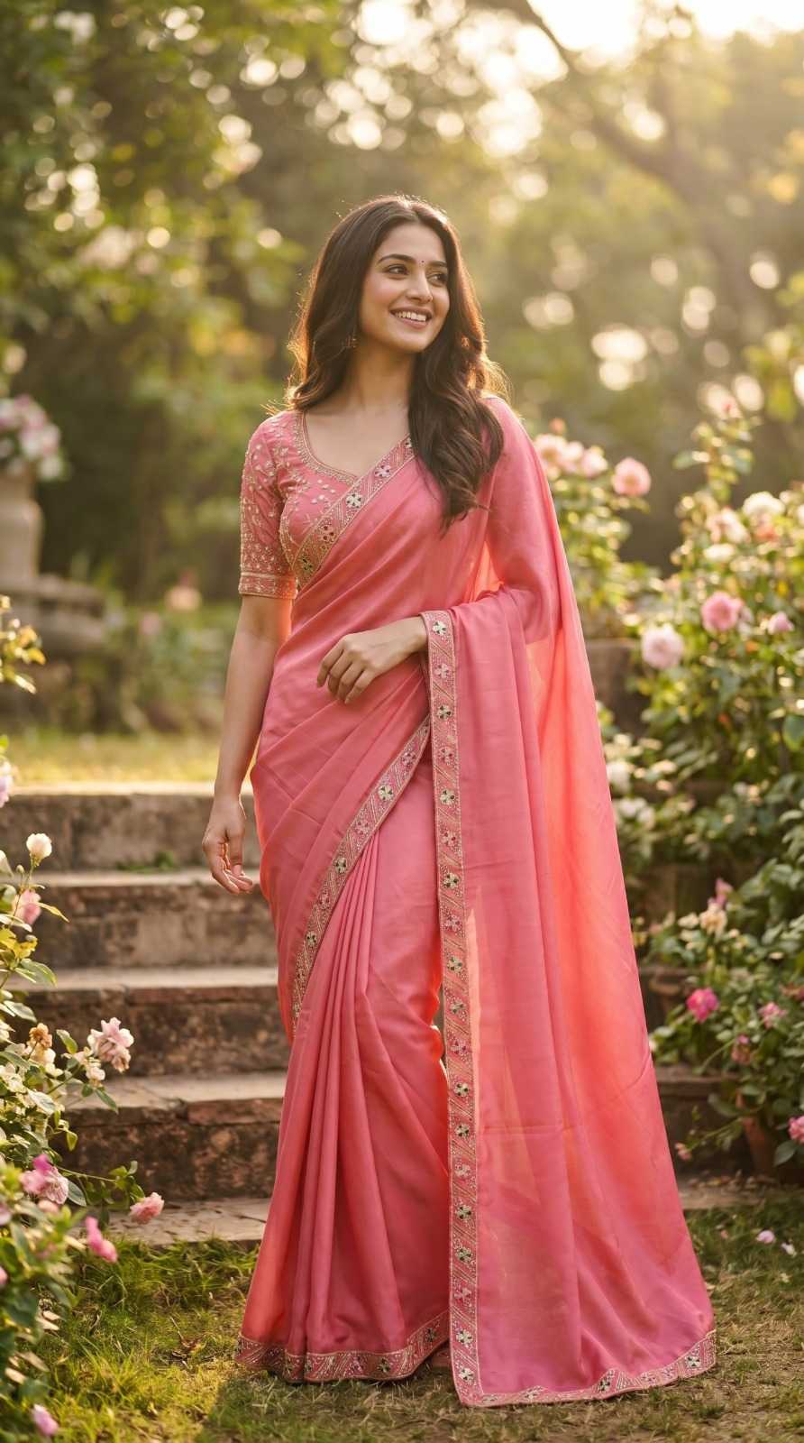 Chinon Designer Saree in Sky