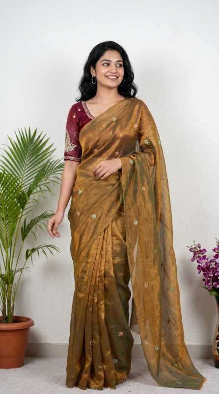 Satin Sequence Saree in Peach