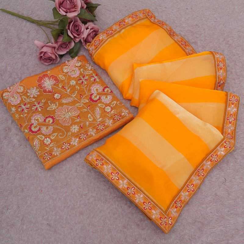 Chiffon Designer Saree in Rama