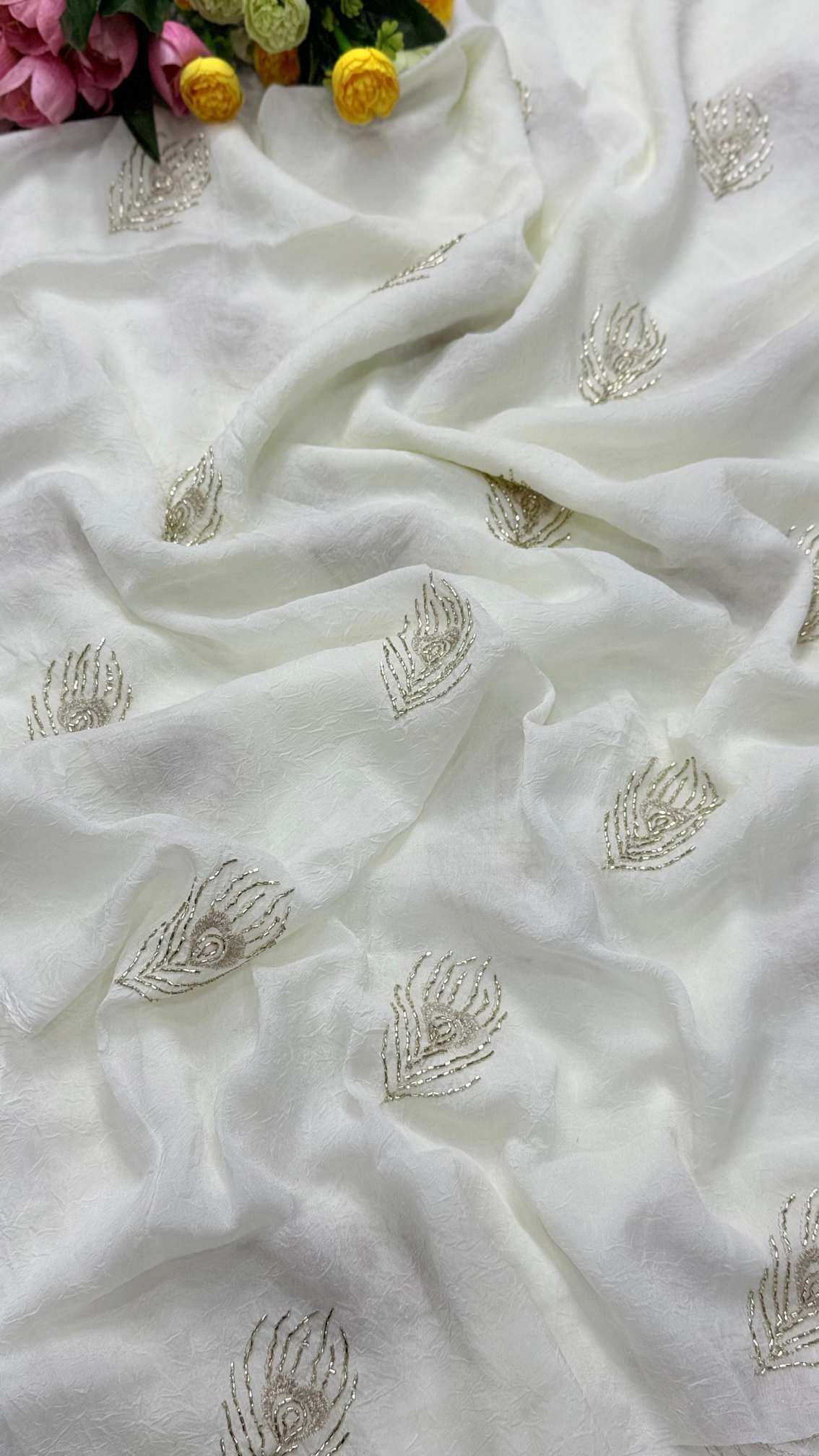 Ajrakh Tulips Satin Designer Saree