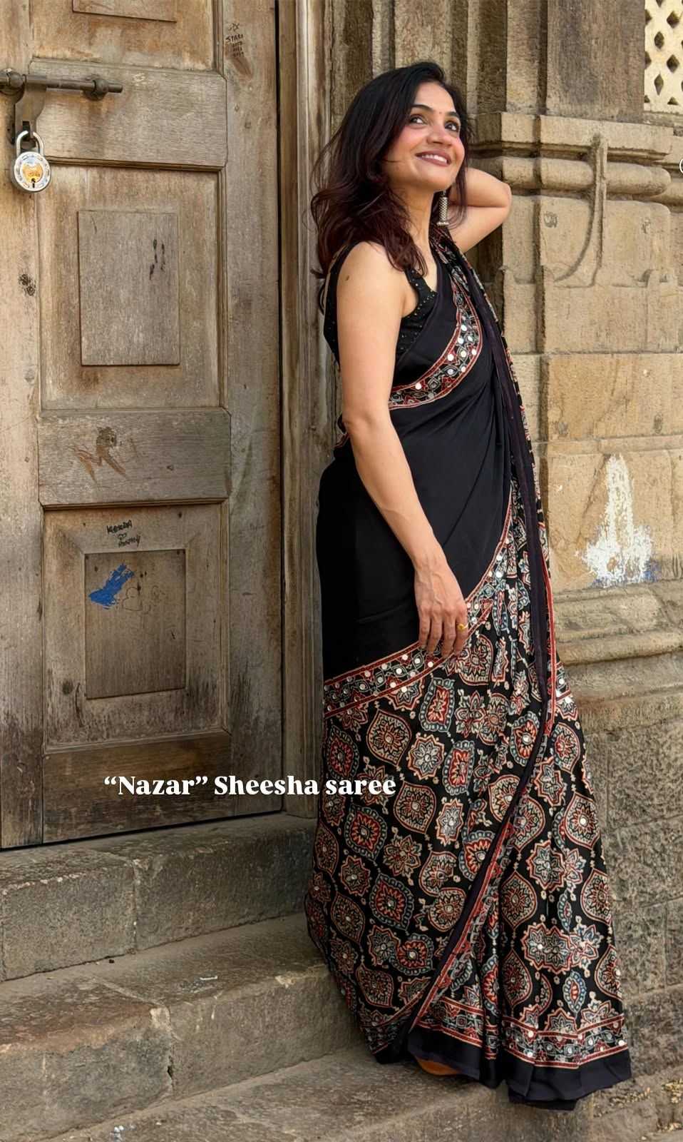 Satin Ajrakh Saree