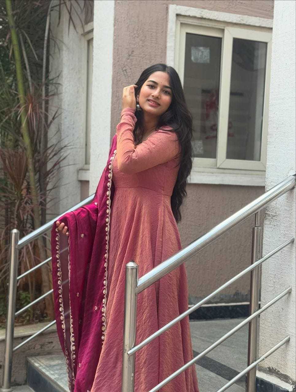 Vichitra Silk Embroidery Gown