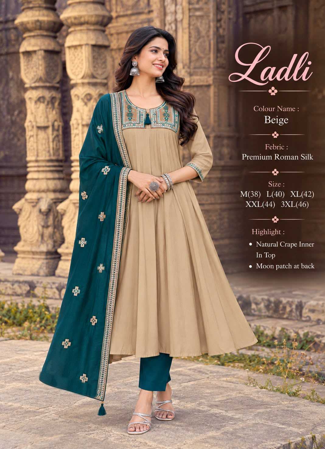 Ladli Heavy Roman Silk Embroidery Suit