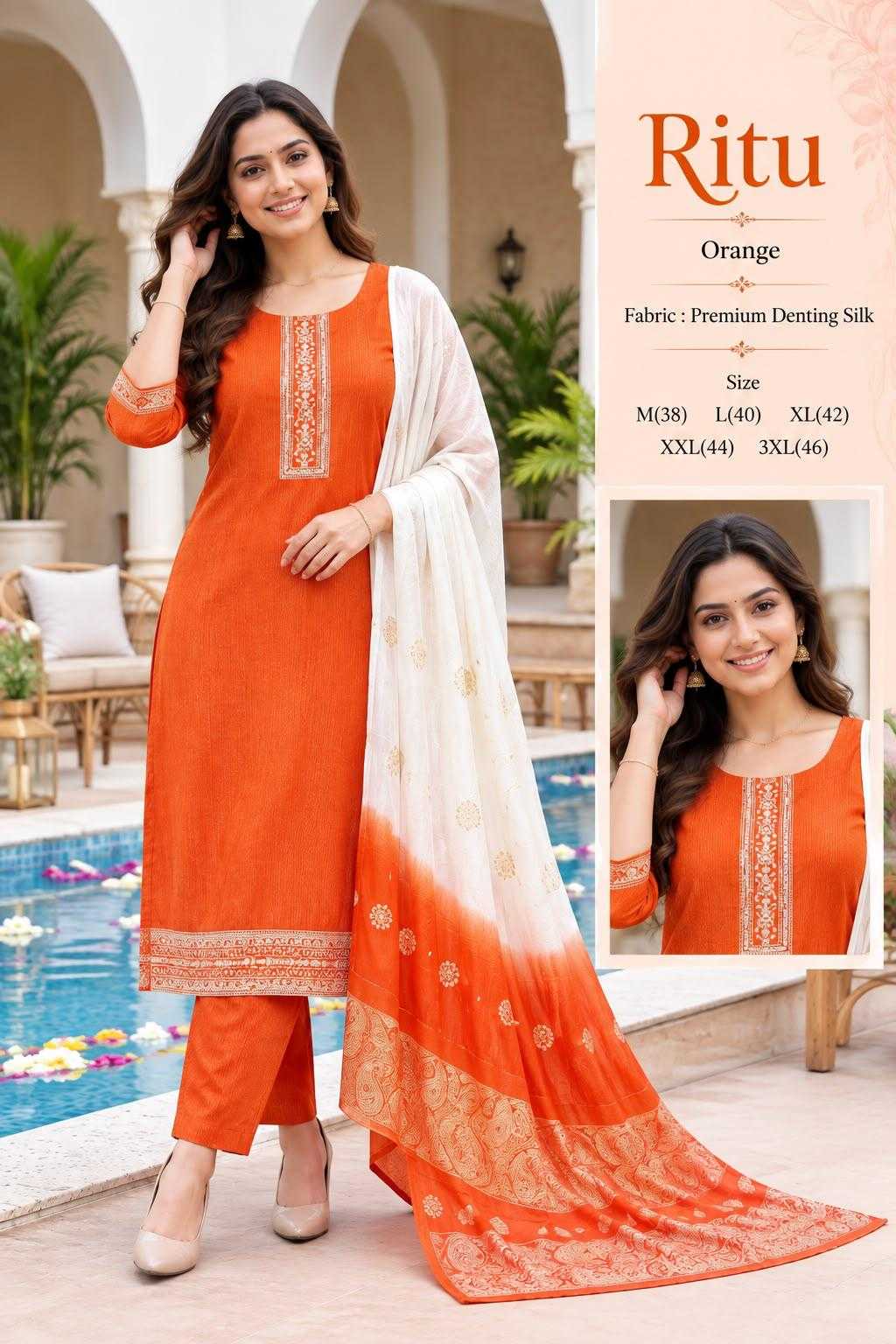 Ritu Chanderi Cotton Embroidery Suit in Navy Blue