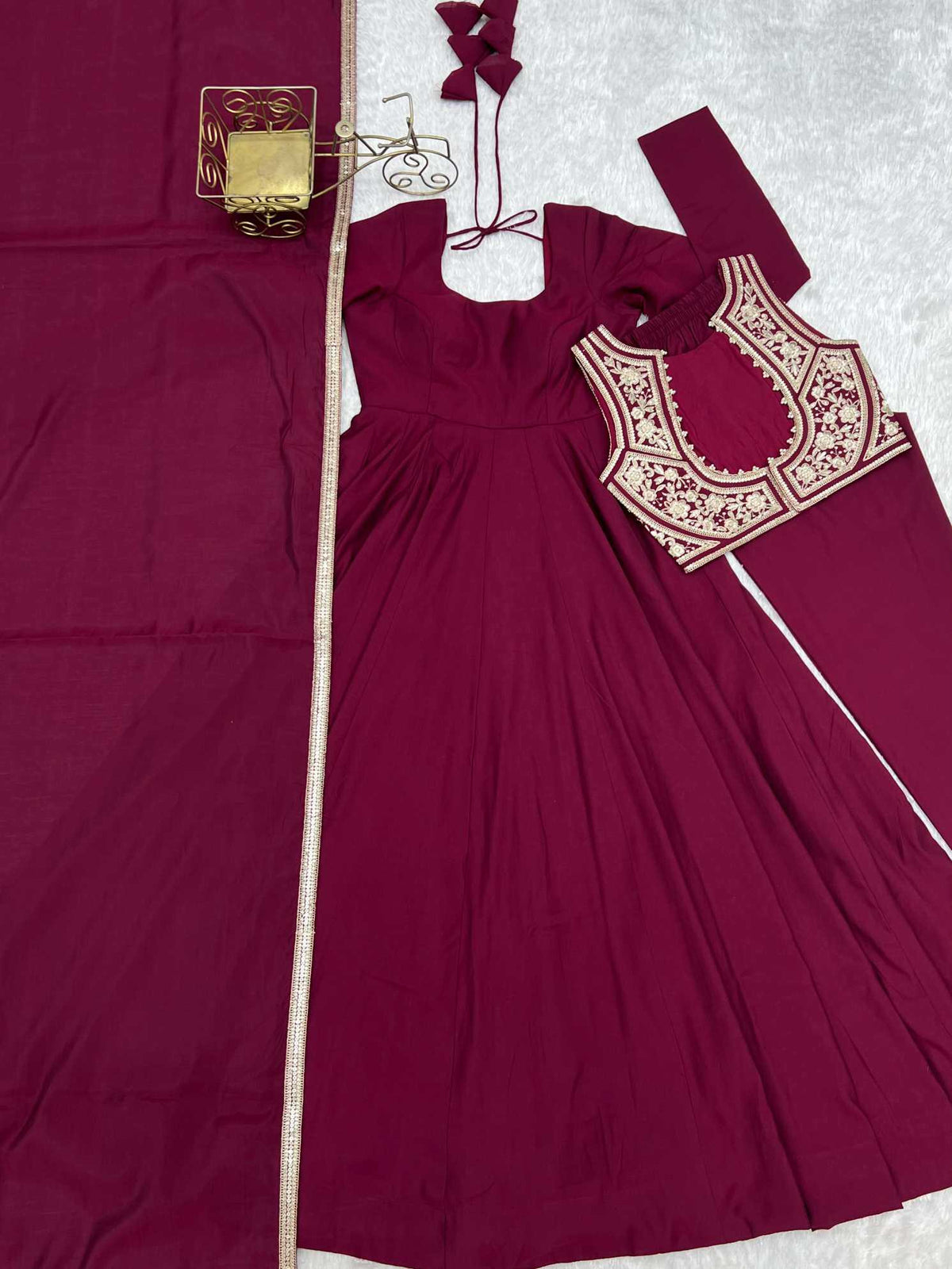 Dark Ranipink Heavy Roman Silk Anarkali Gown