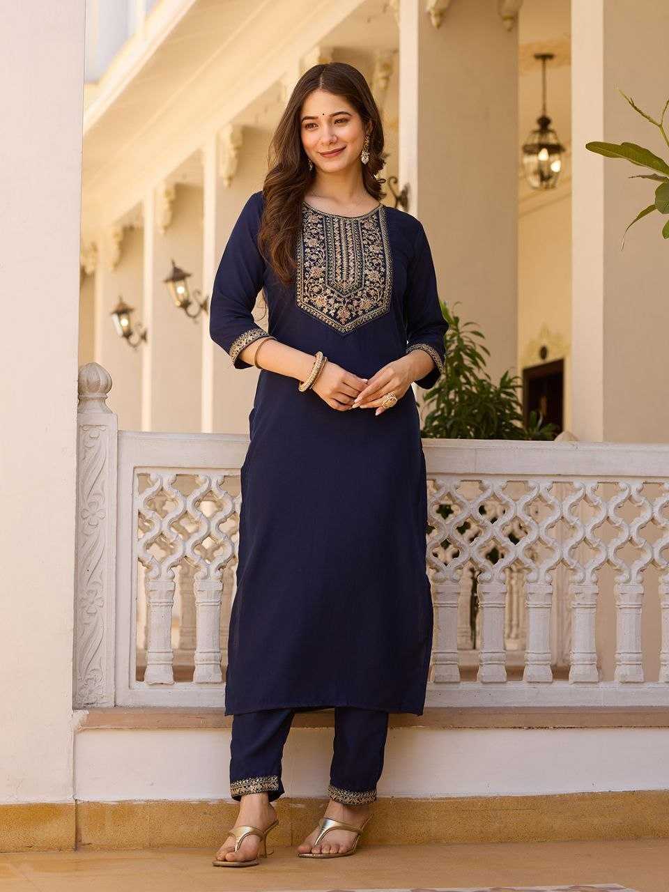 Rayon Designer Kurti in Rani