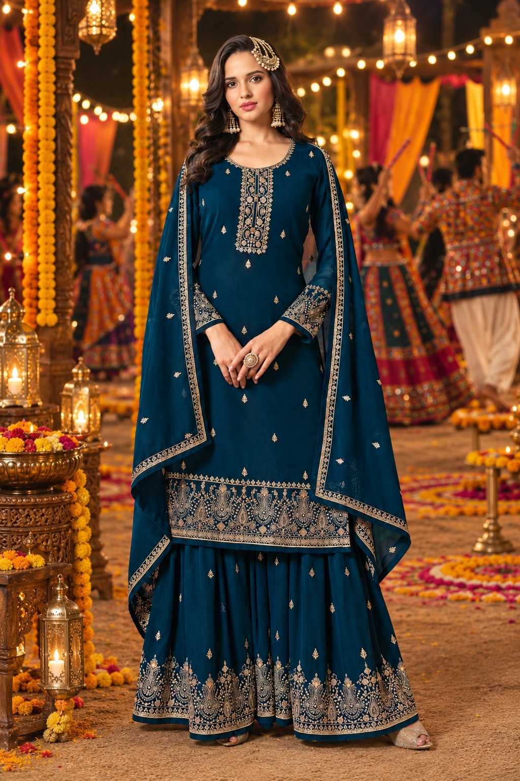 Faux Georgette Embroidery Suit in Dark Wine