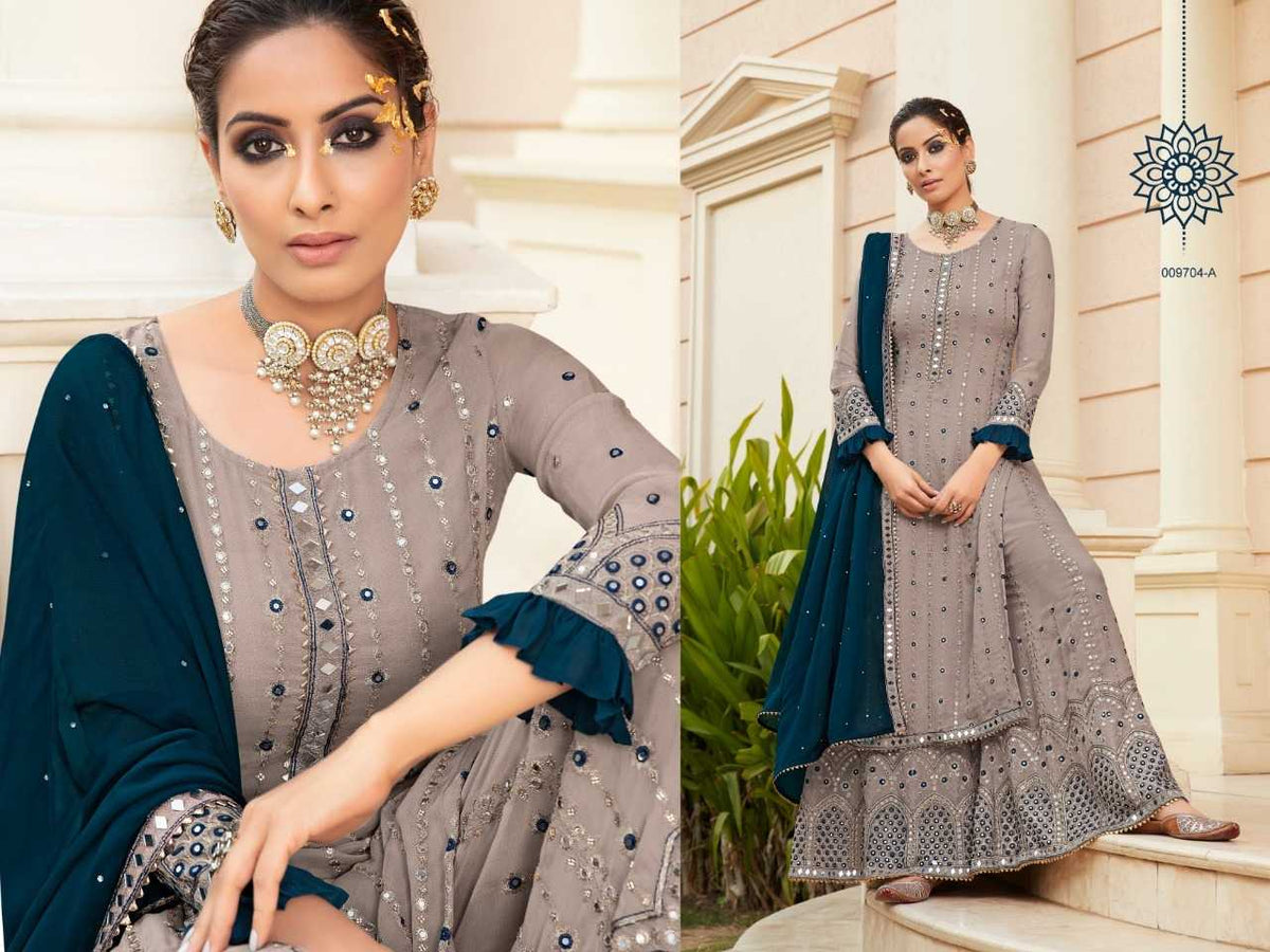 Georgette Embroidery Suit in Wine