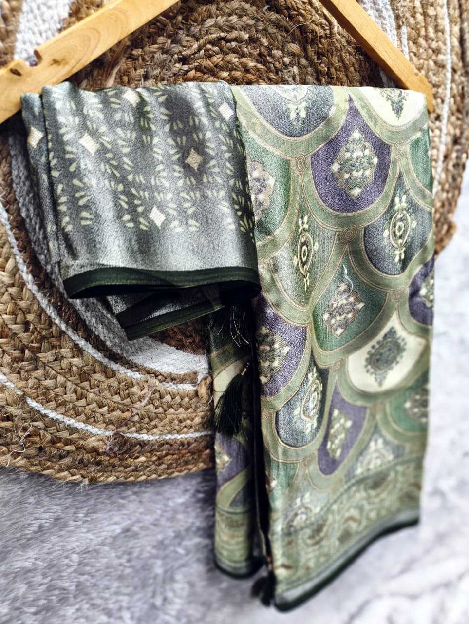 Dull Moss Designer Saree