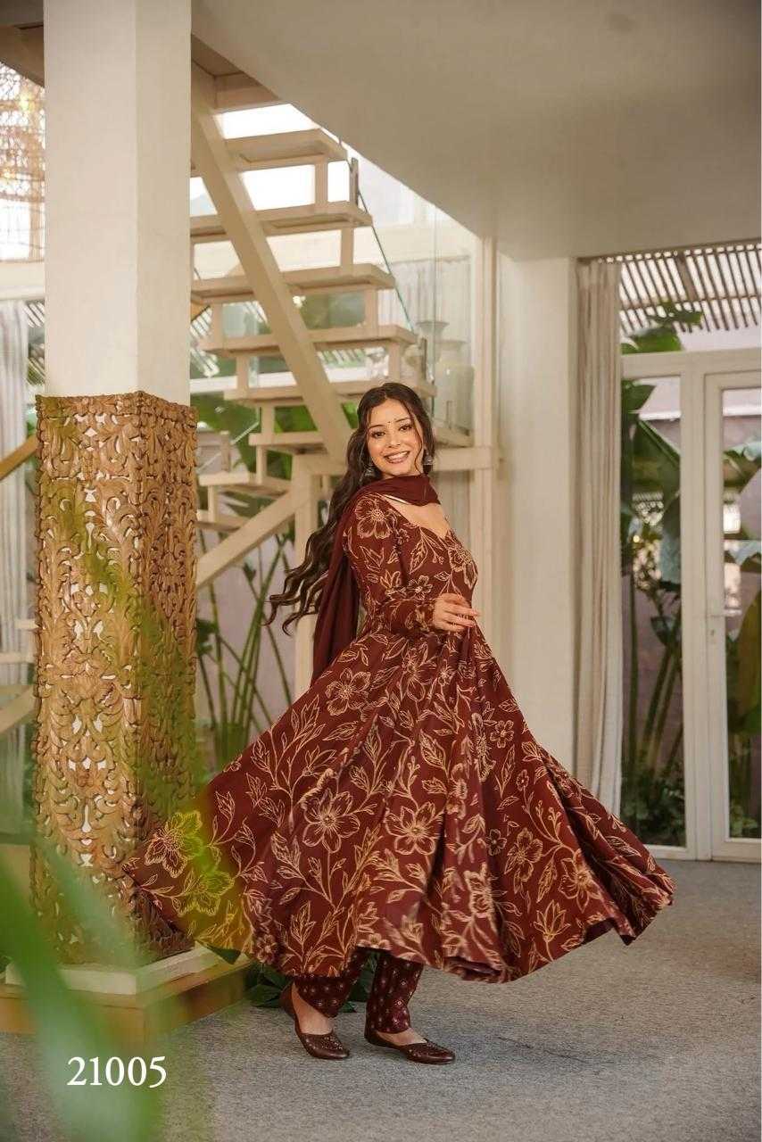 Clora Vol Muslin Designer Kurti in Coffee Brown