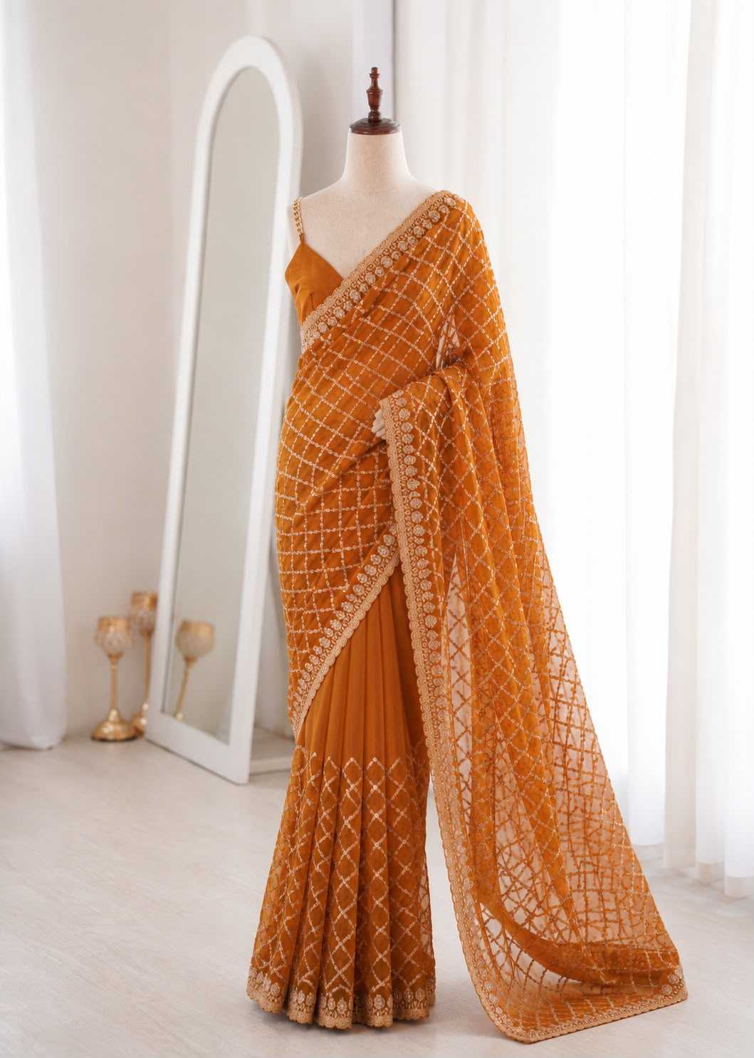 Dull Moss Designer Saree