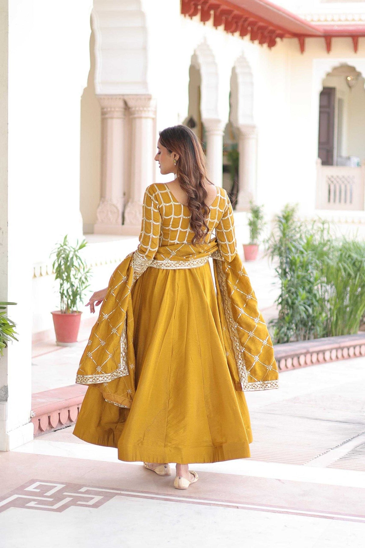 Soft Vichitra Embroidery Gown
