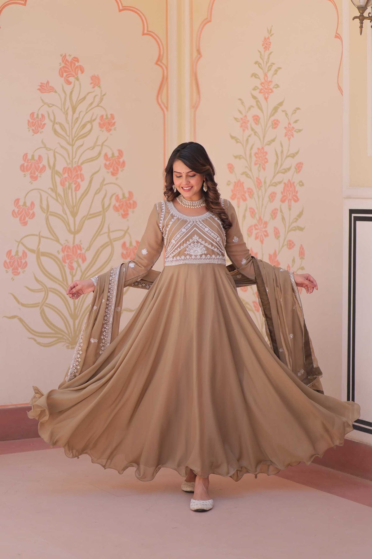 Georgette Embroidery Gown in Sky