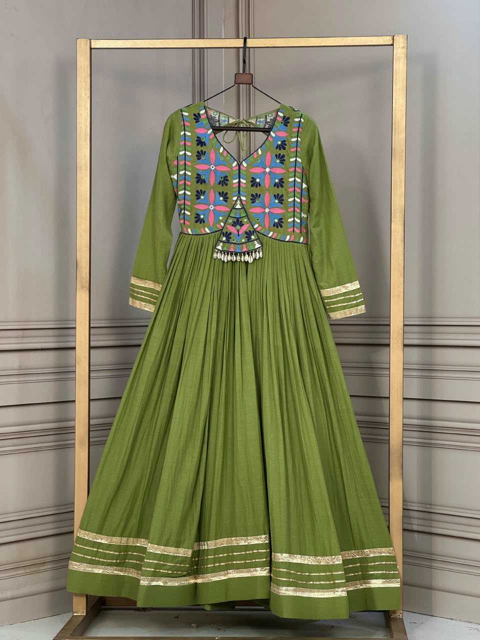 Cotton Embroidery Gown in Green
