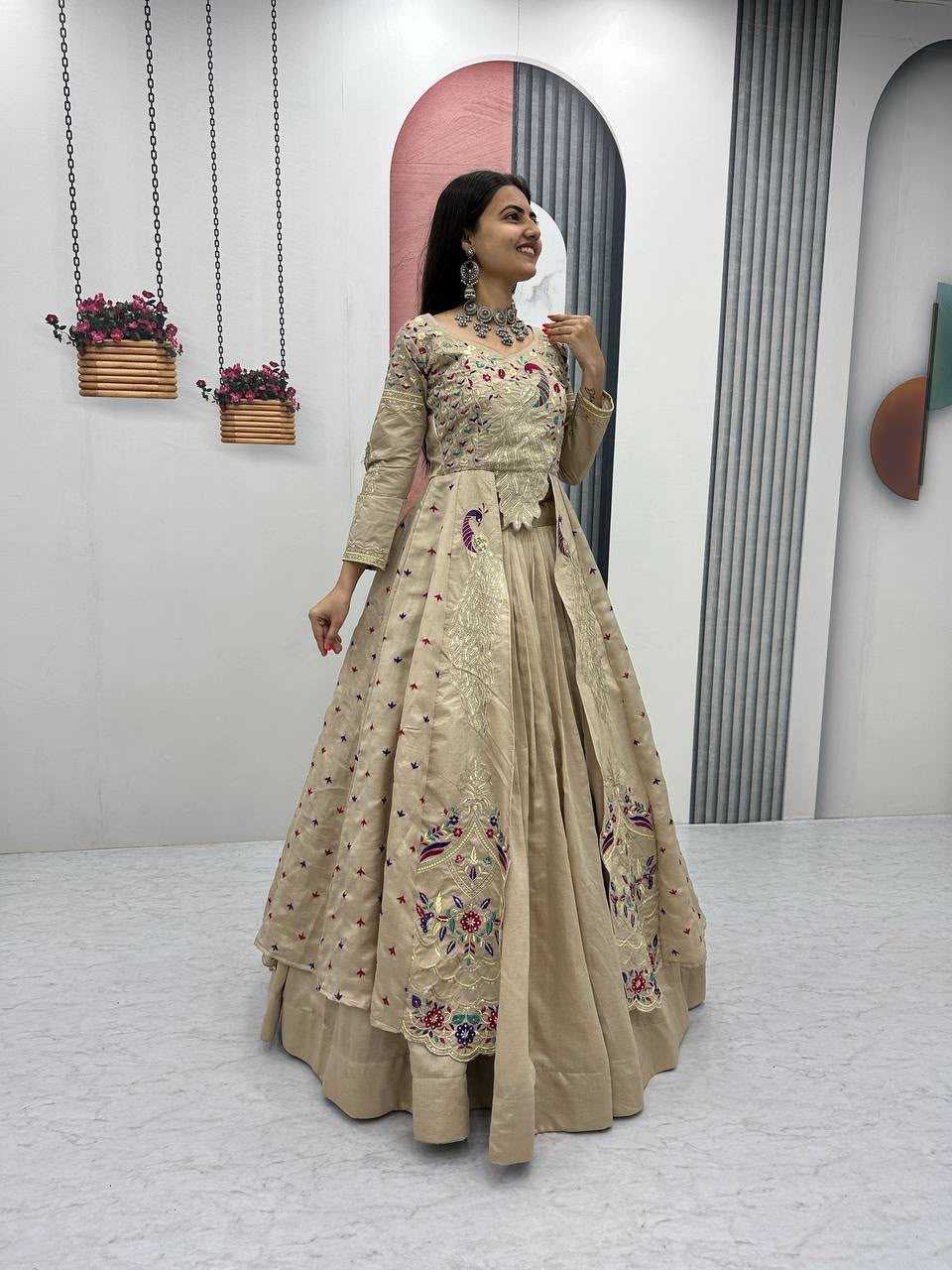 Vichitra Silk Designer Lehenga in Mehndi