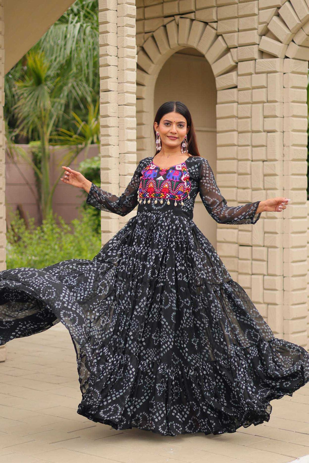 Faux Georgette Embroidery Gown in Yellow