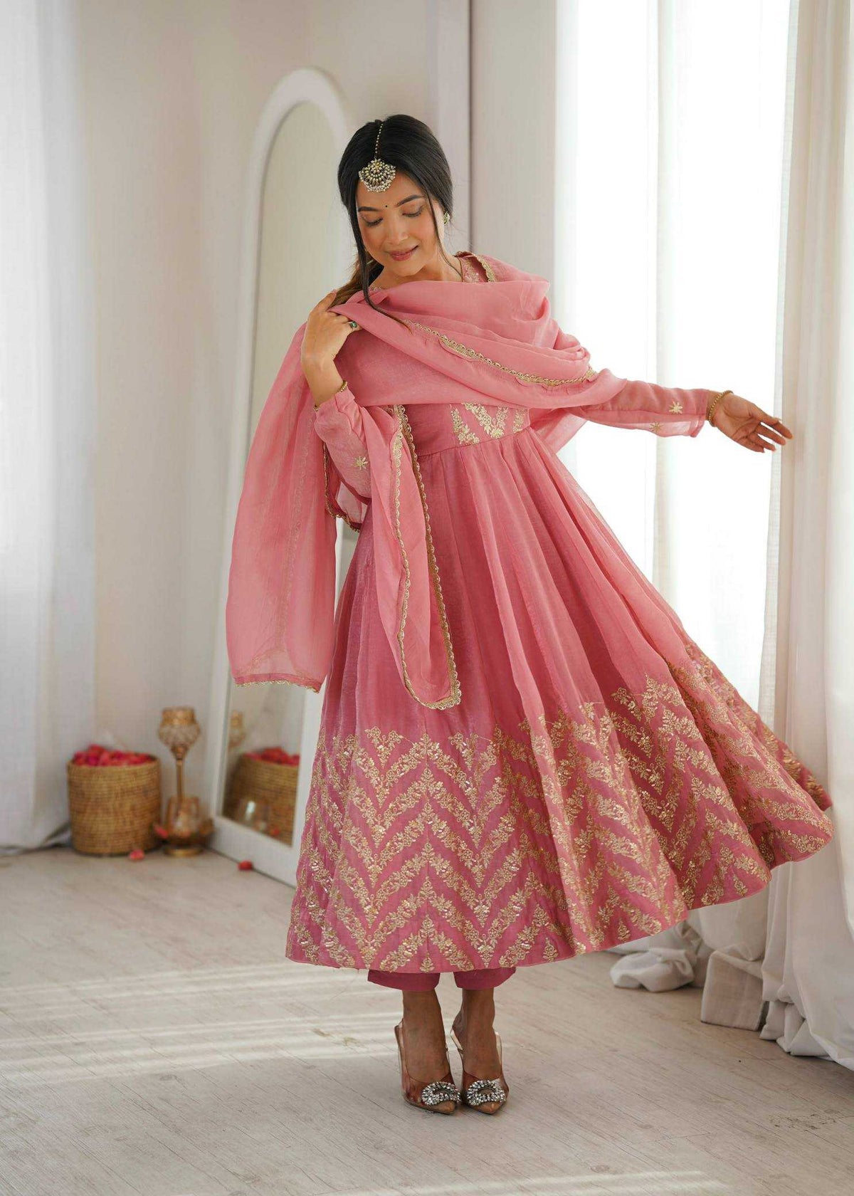 Crush Silk Embroidery Gown