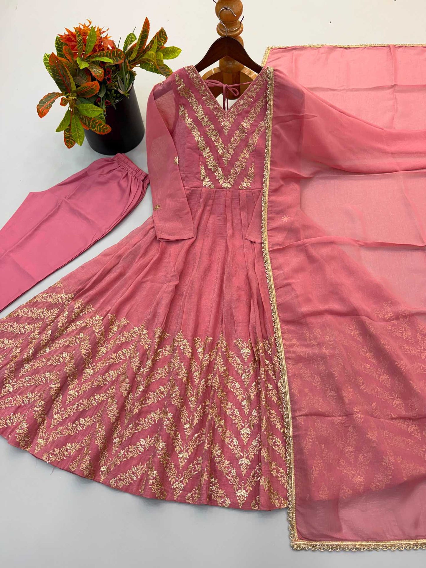Crush Silk Embroidery Gown