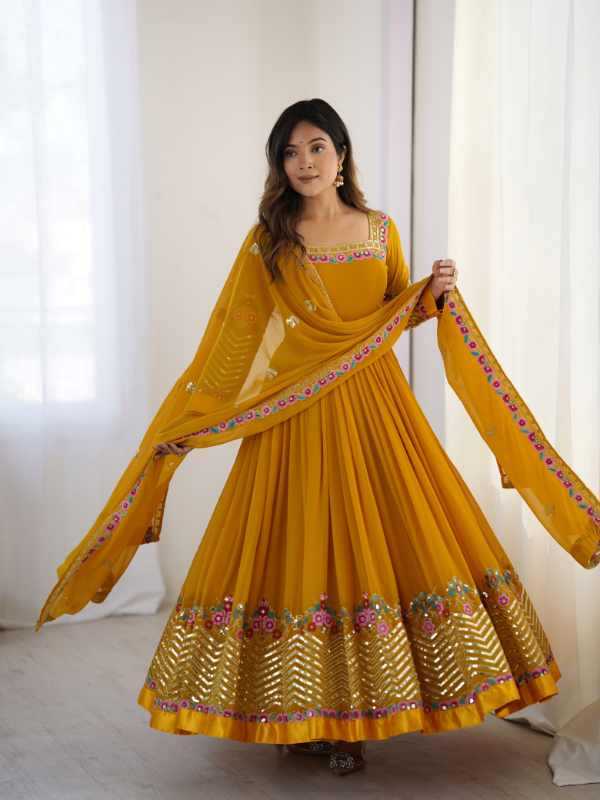 Georgette Embroidery Gown in Rani