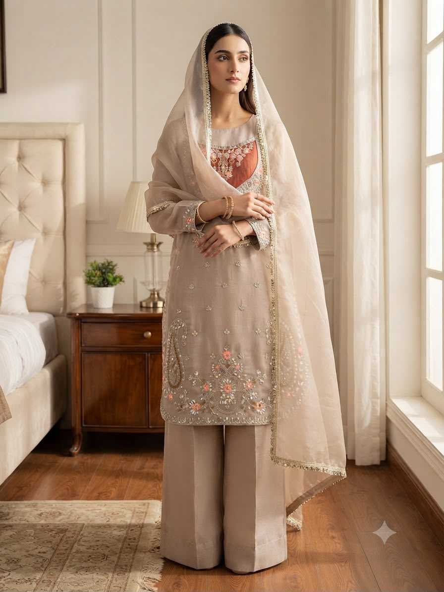 Cotton Embroidery Suit in Mustard