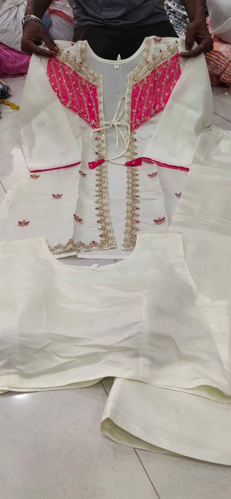 Premium Roman Silk Ladies Suit in Cream