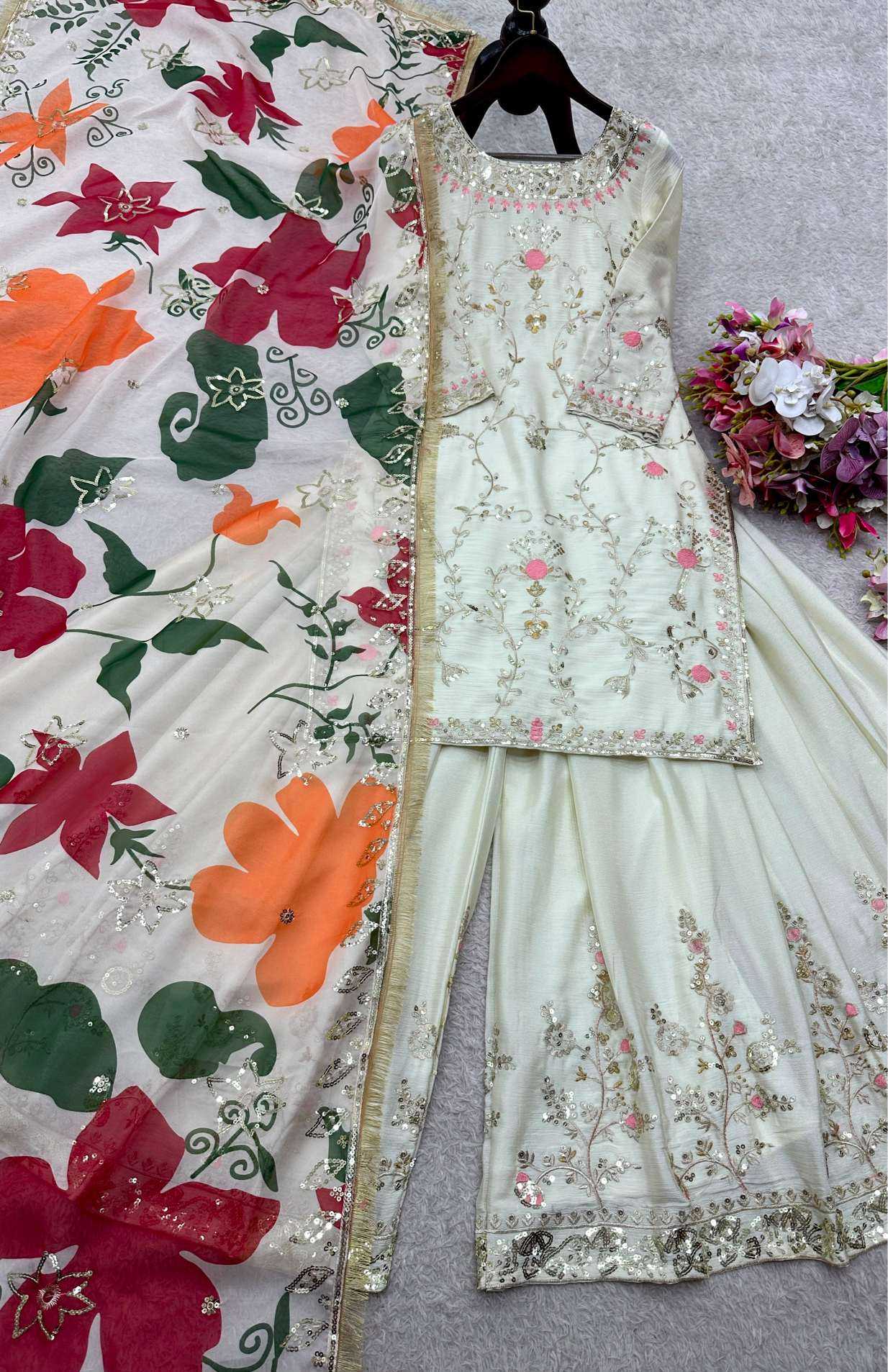Chinon Silk Sharara Salwar Suit