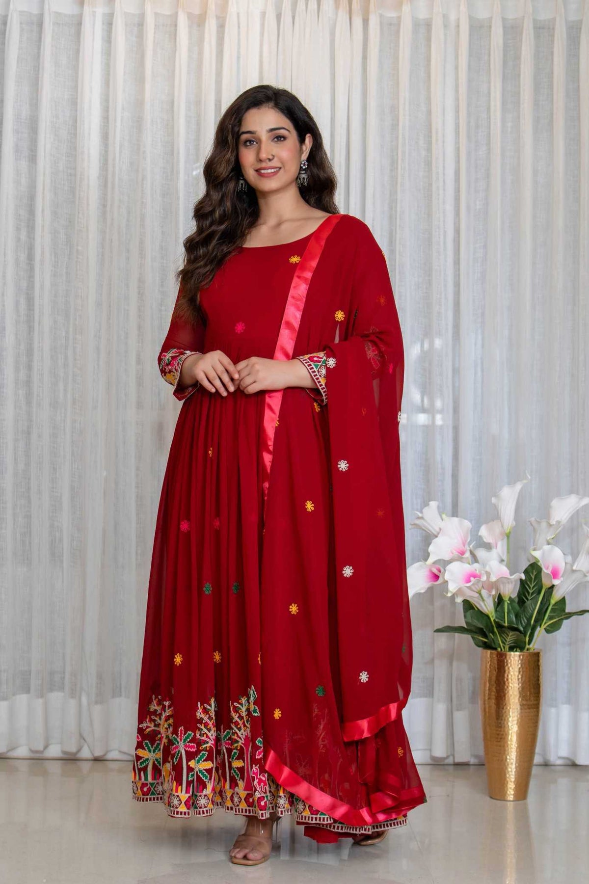 Faux Georgette Embroidery Gown