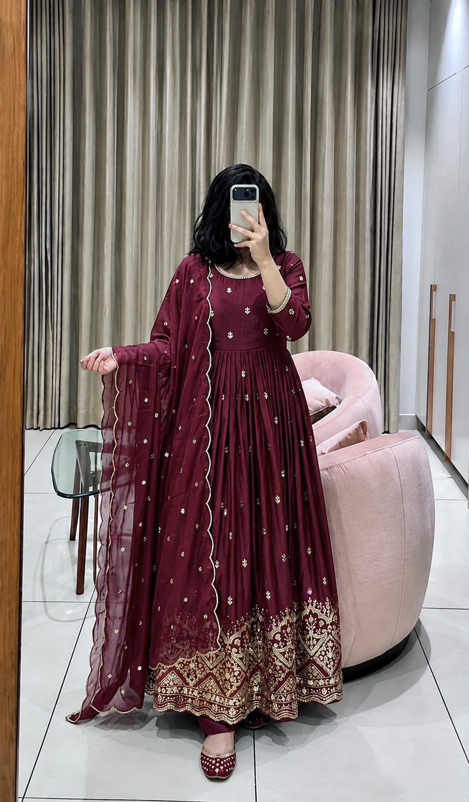 Chinon Silk Embroidery Gown
