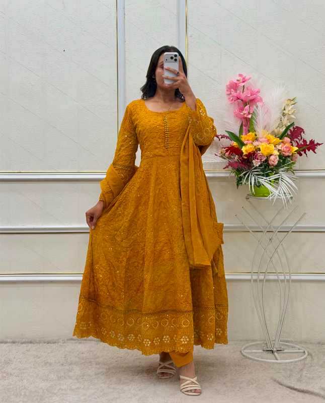 Faux Georgette Embroidery Gown