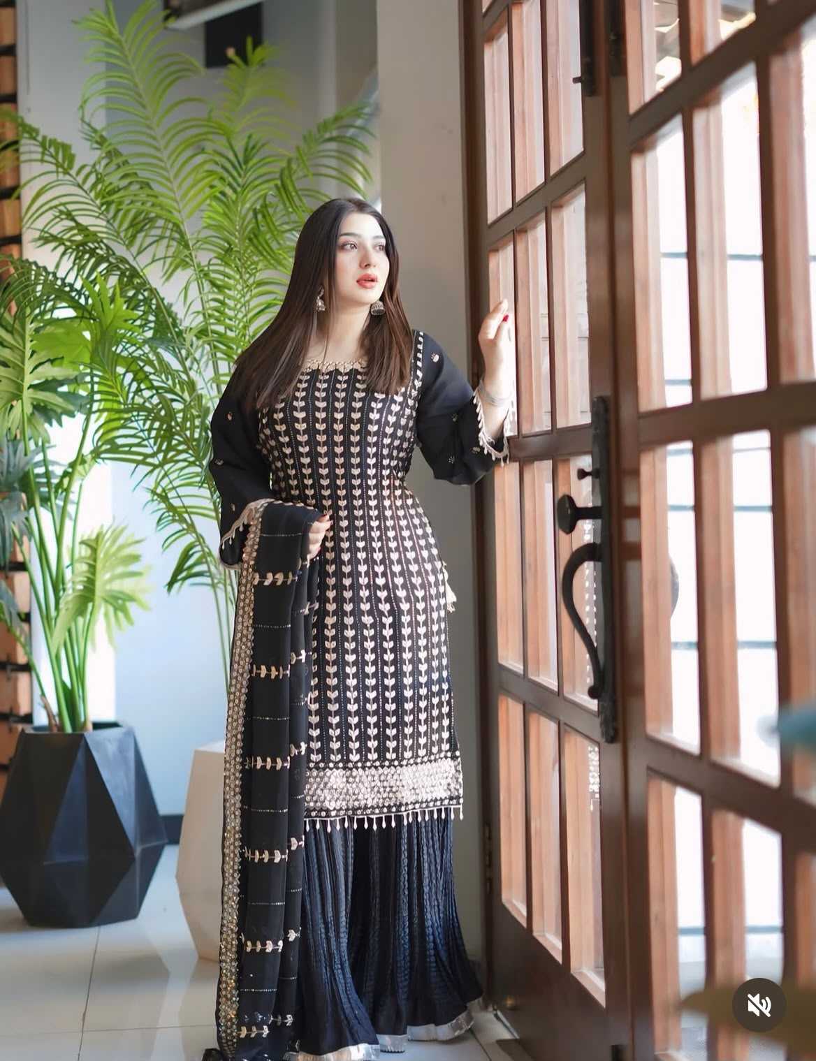 Fabric Faux Georgette Sharara Salwar Suit