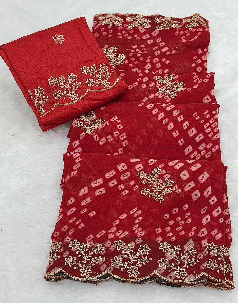 Georgette Printed Saree in Hot Pink