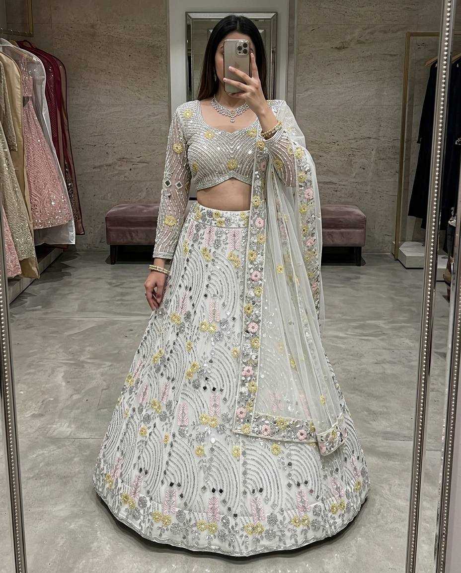 Soft Butter Silk Embroidered Lehenga