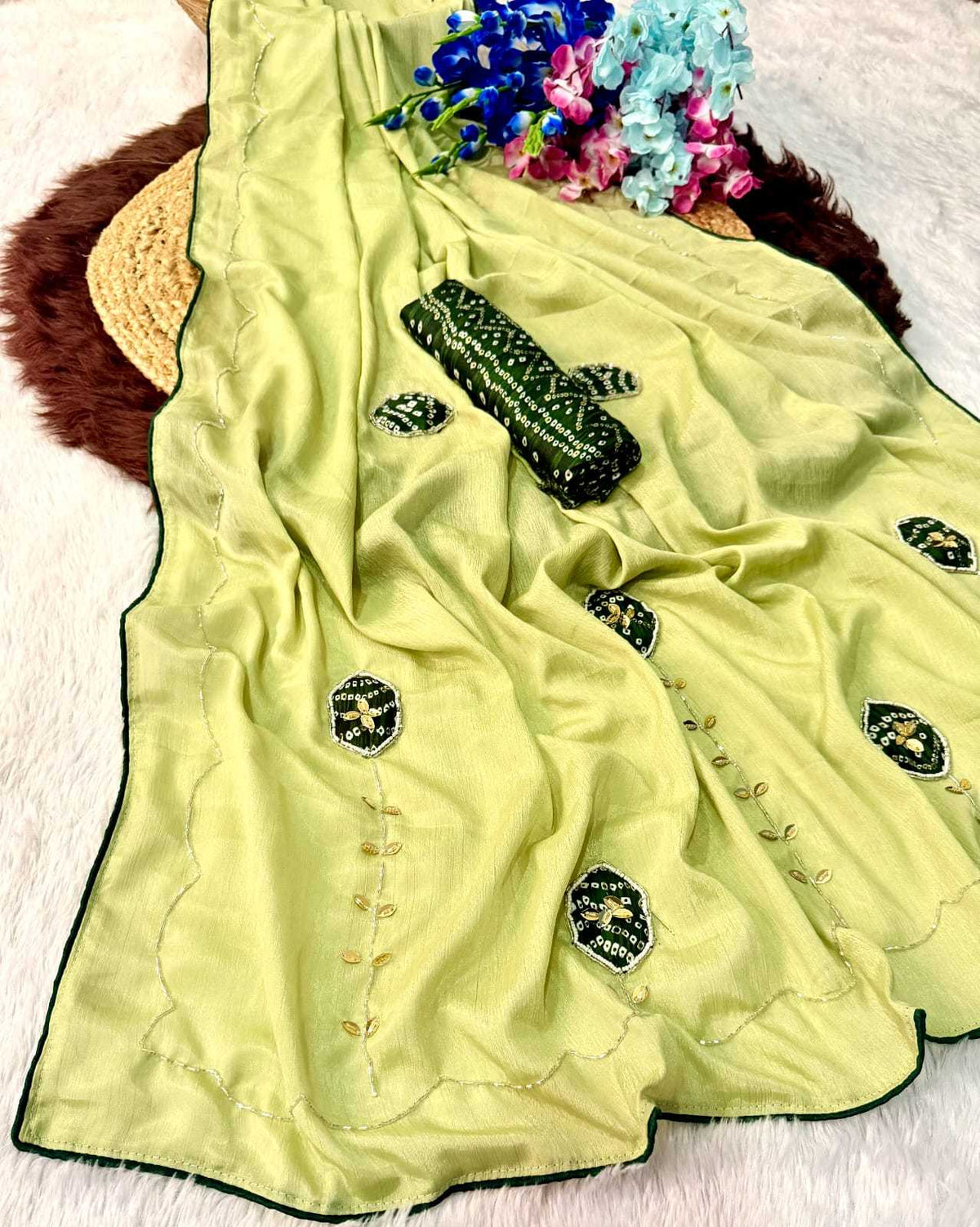 Chinon Printed Silk Saree