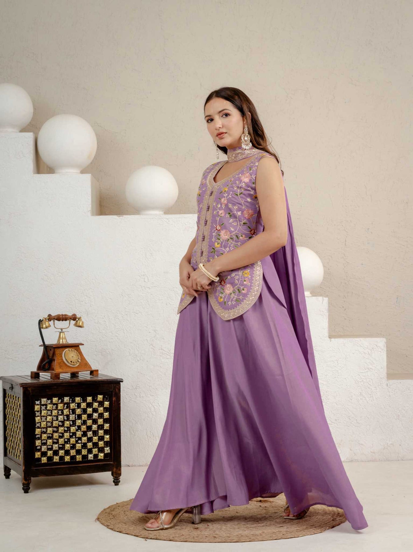 Heavy Roman Silk Sharara Salwar Suit