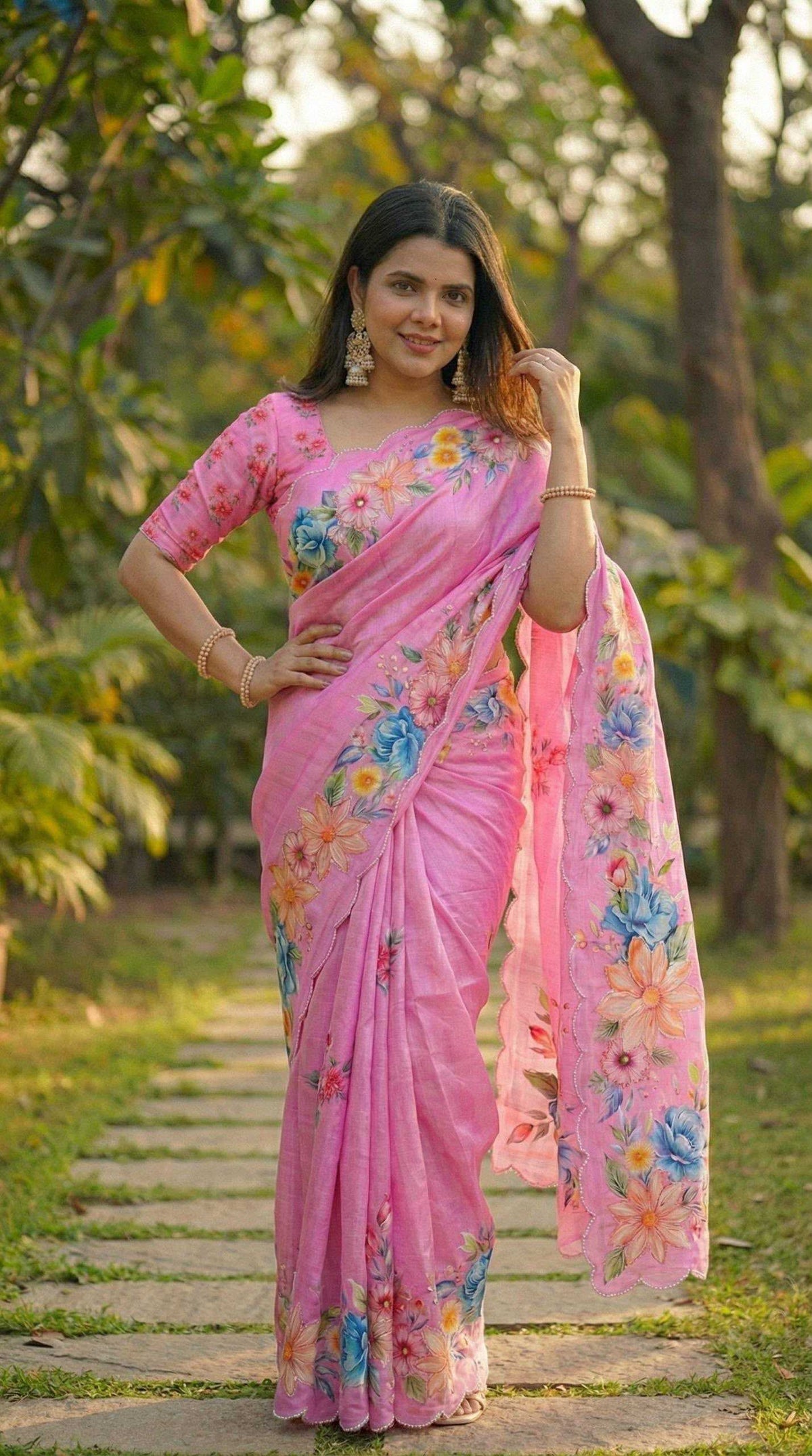 Chinon Silk Designer Saree in Sky Blue