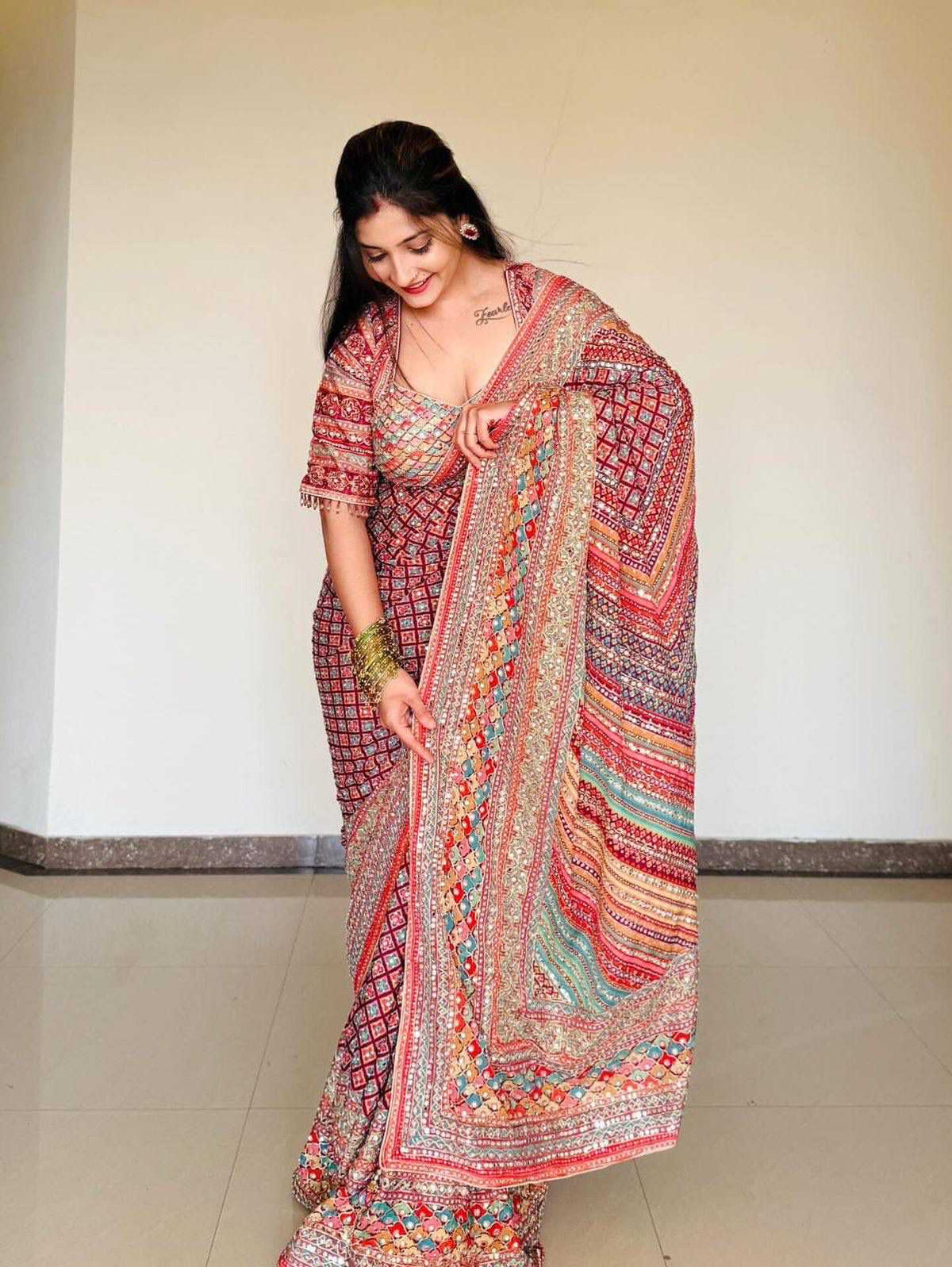 Chinon Designer Saree 4496