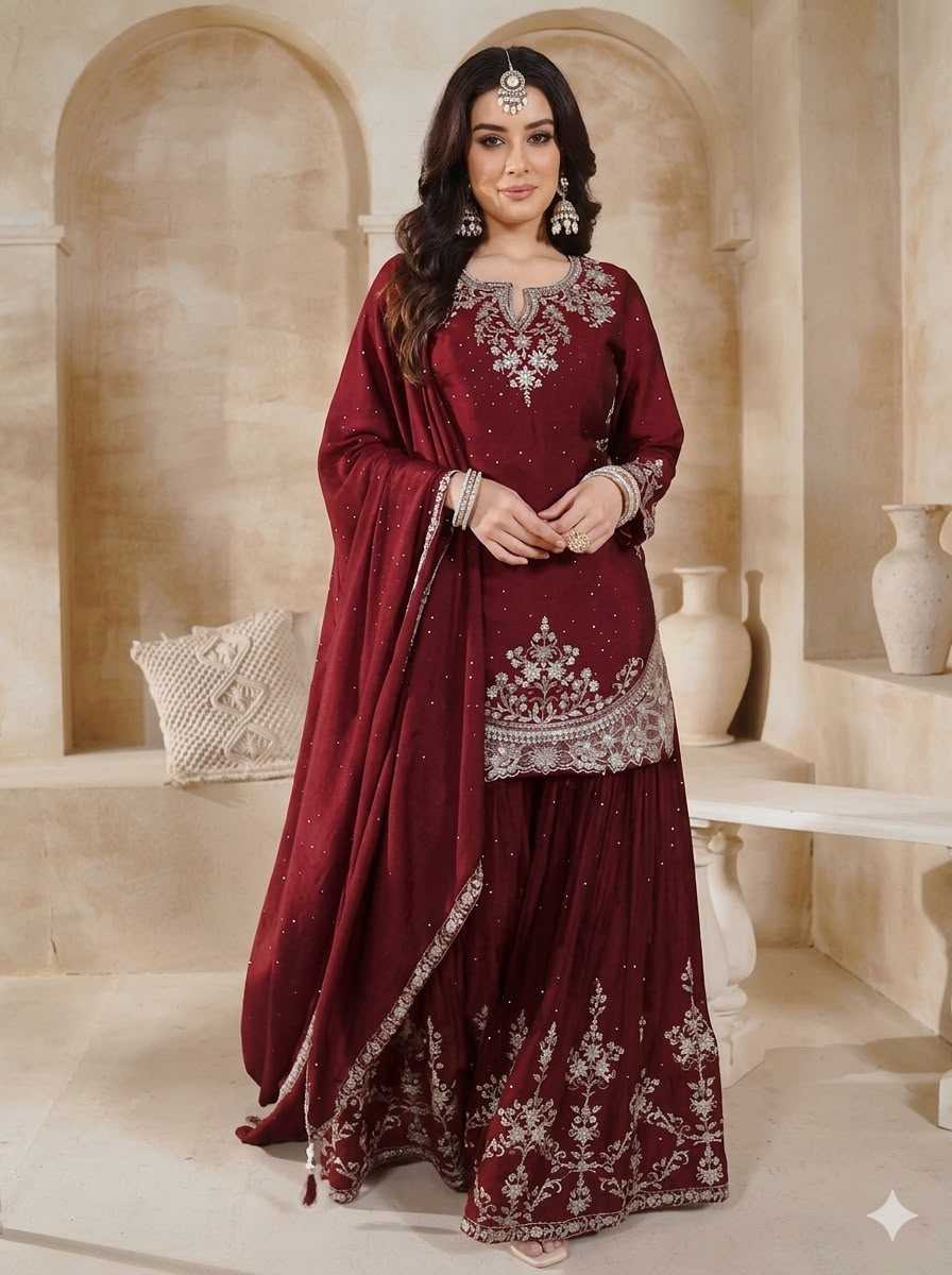 Chinon Silk Embroidery Suit