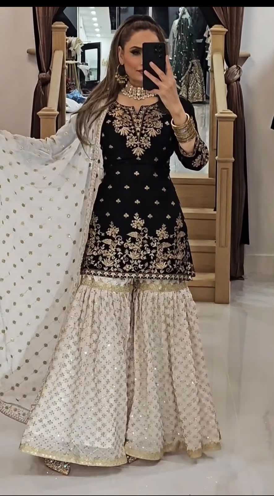 Faux Georgette Embroidery Suit in Bottle Green
