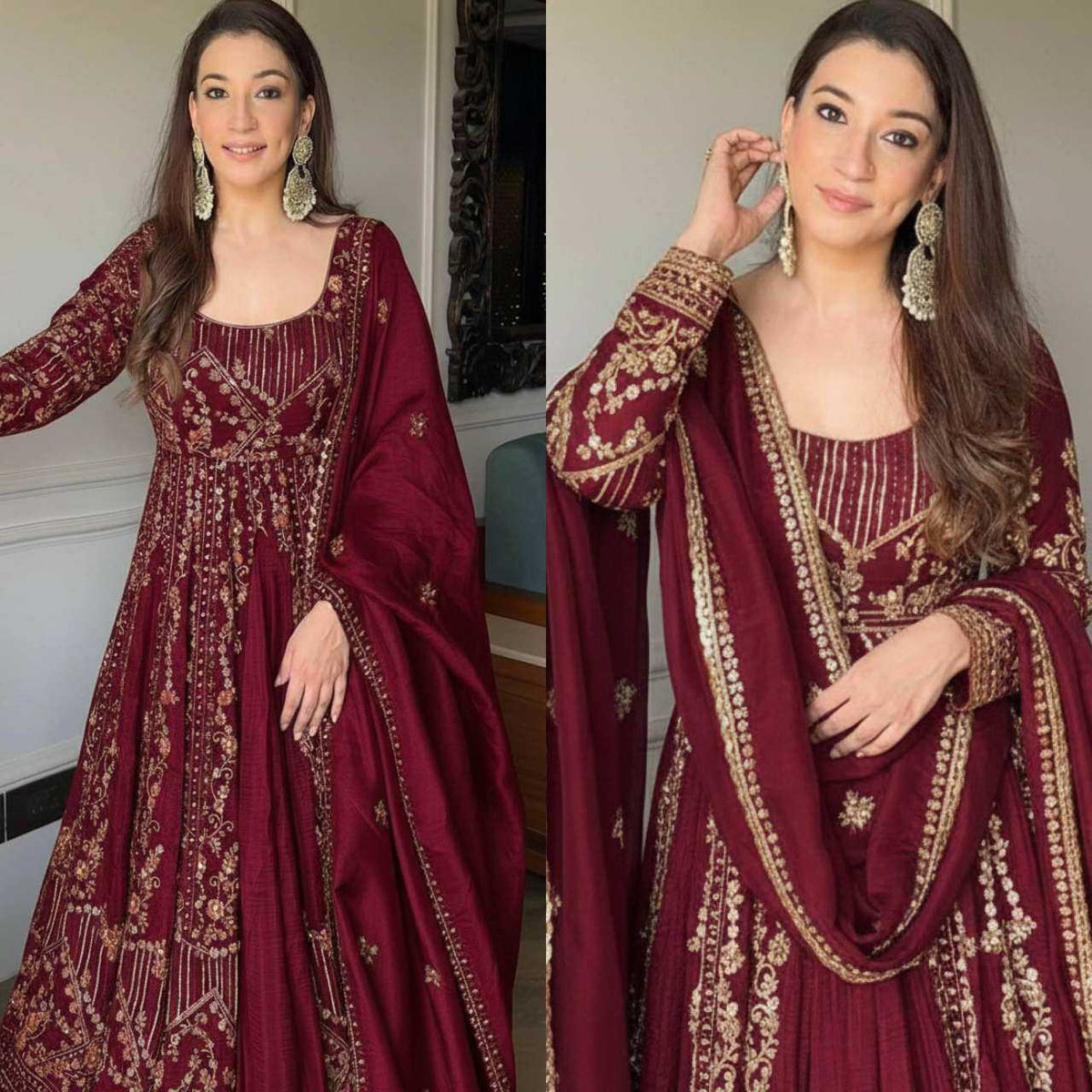 Crush Silk Embroidery Gown