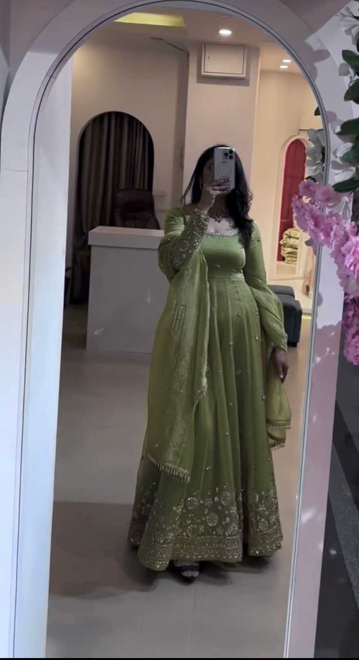Crush Silk Embroidery Gown