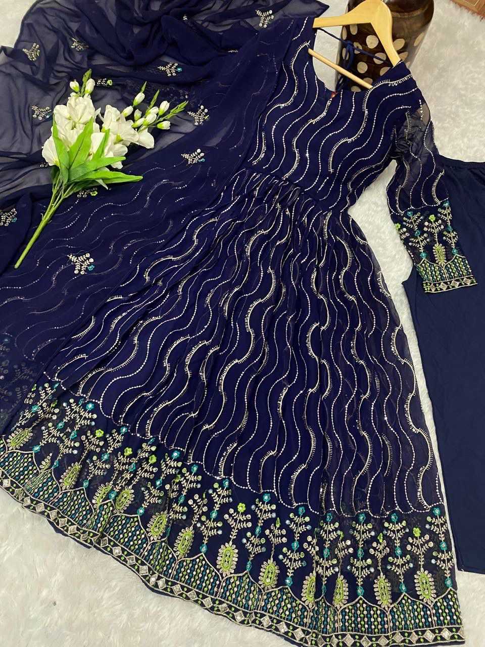 Faux Georgette Embroidery Gown