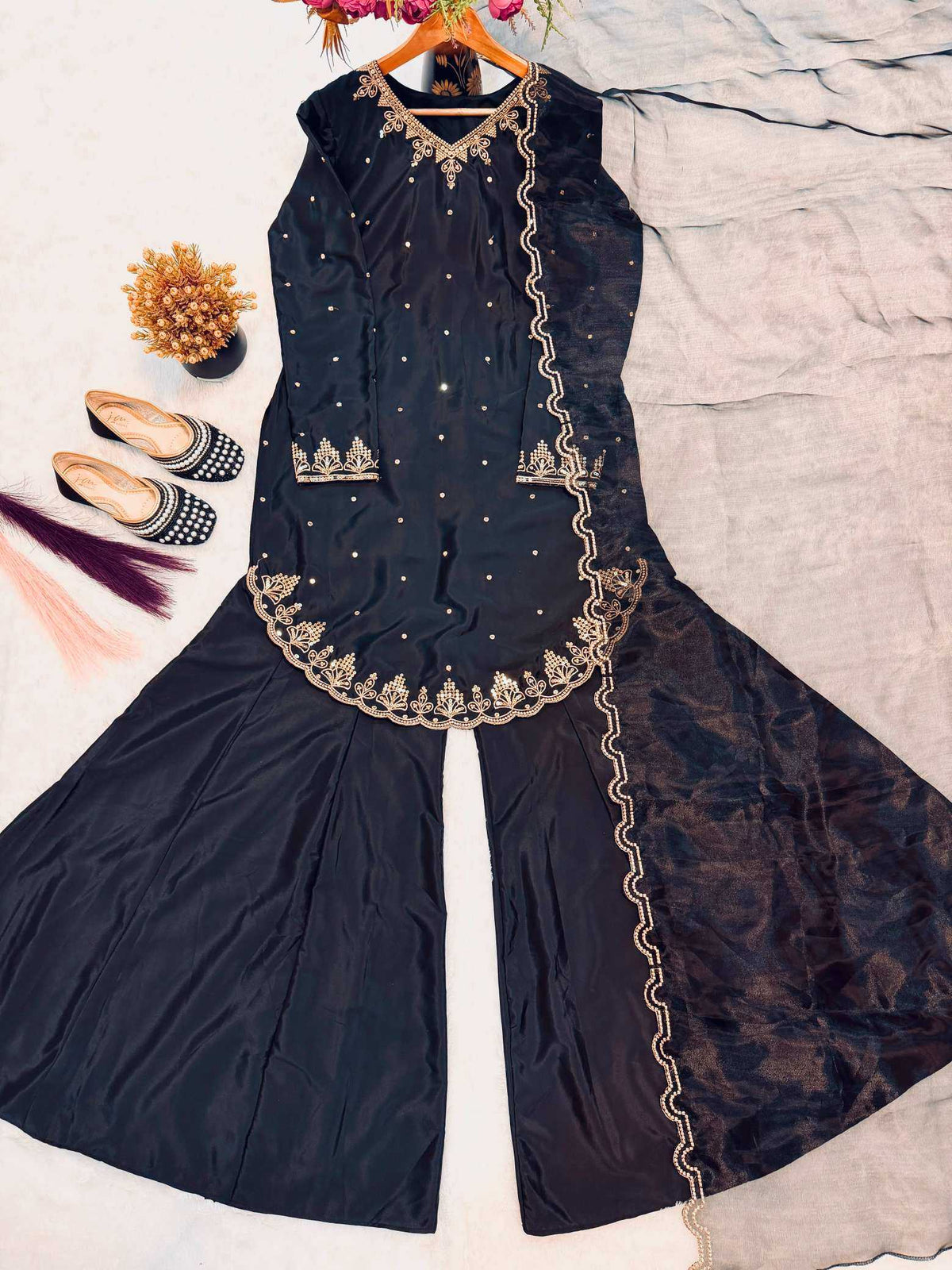 Crepe Silk Sharara Salwar Suit