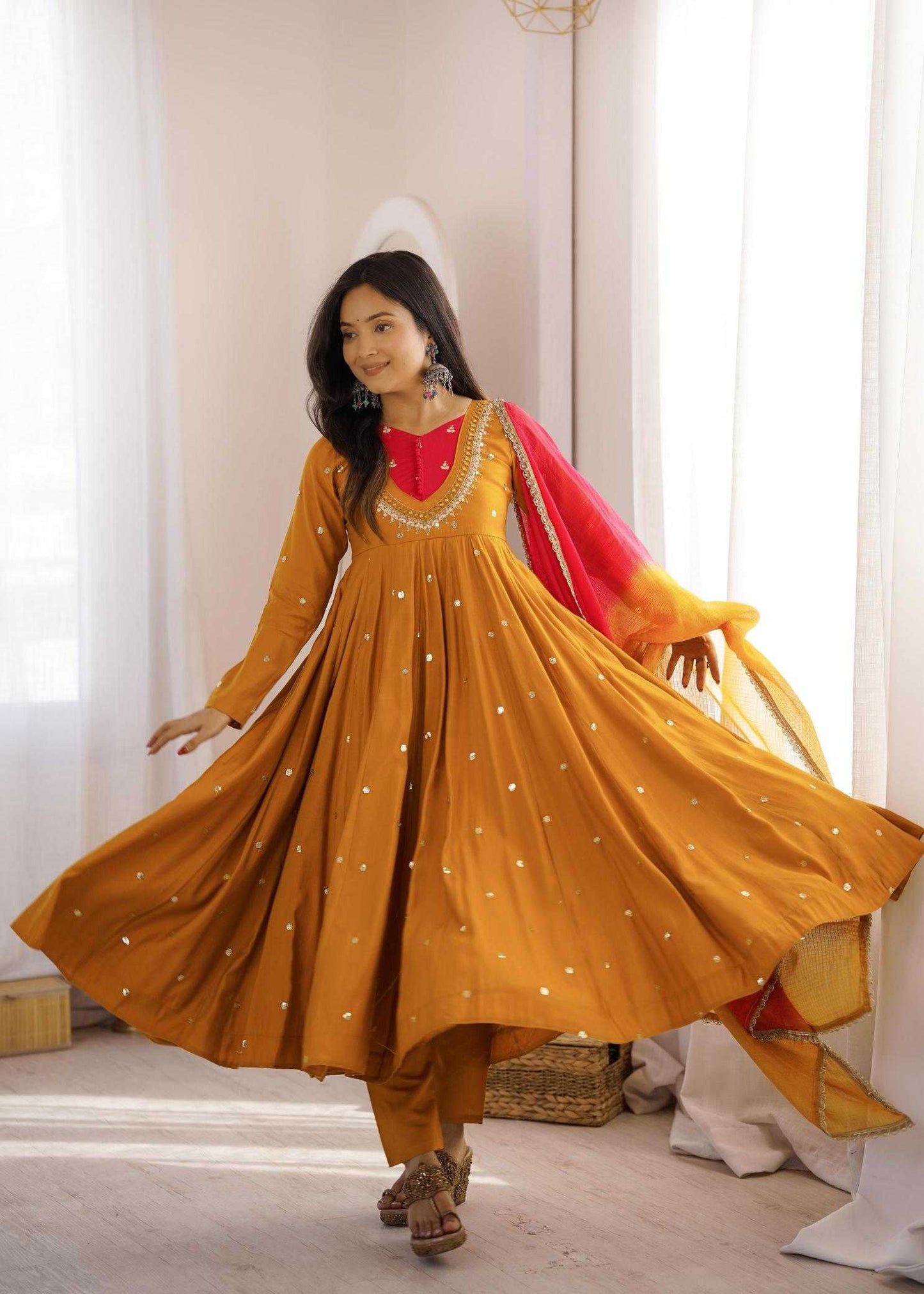 Premium Roman Silk Anarkali Gown