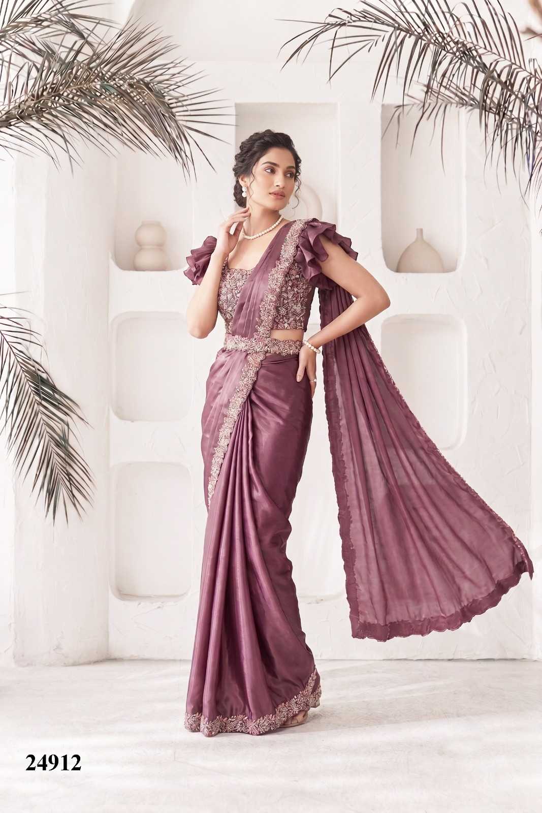 Satin Silk Embroidered Saree