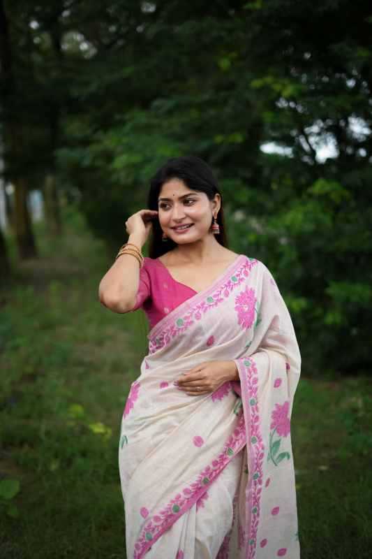Cotton Designer Saree in Orange