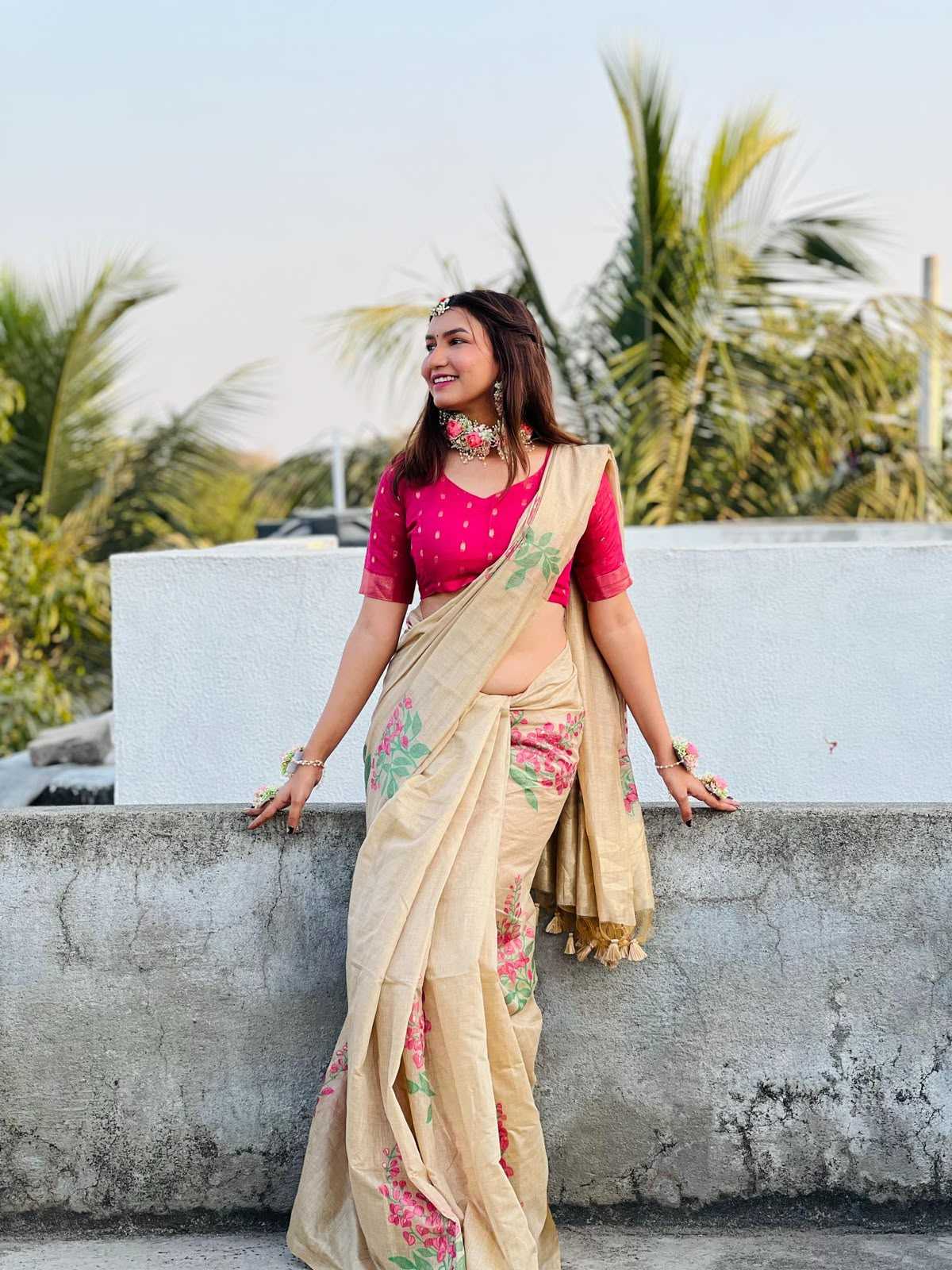 Muga Cotton Soft Silk Saree in Baby Pink