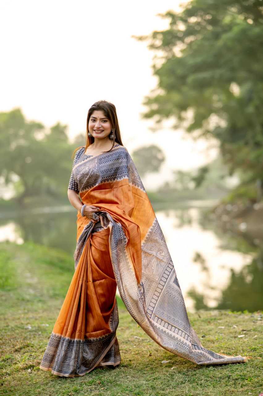 Tussar Silk Designer Saree in Sky Blue