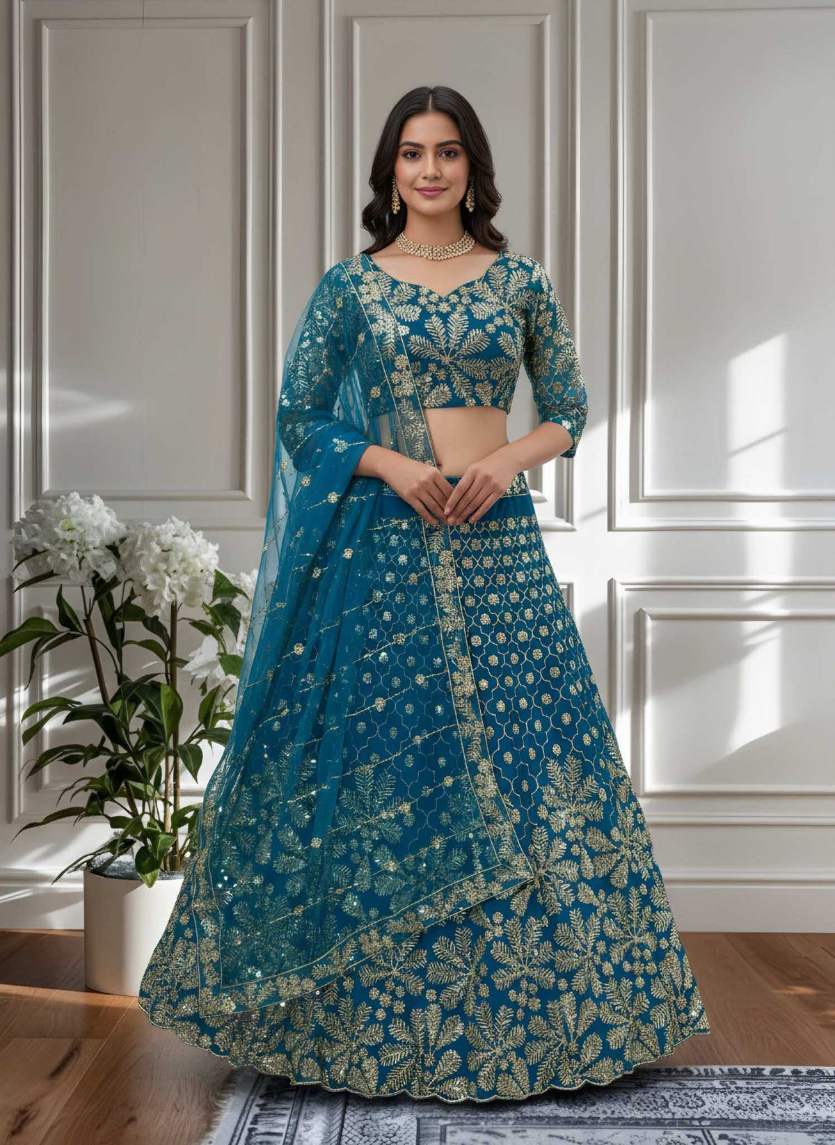 Butterfly Net Embroidered Lehenga