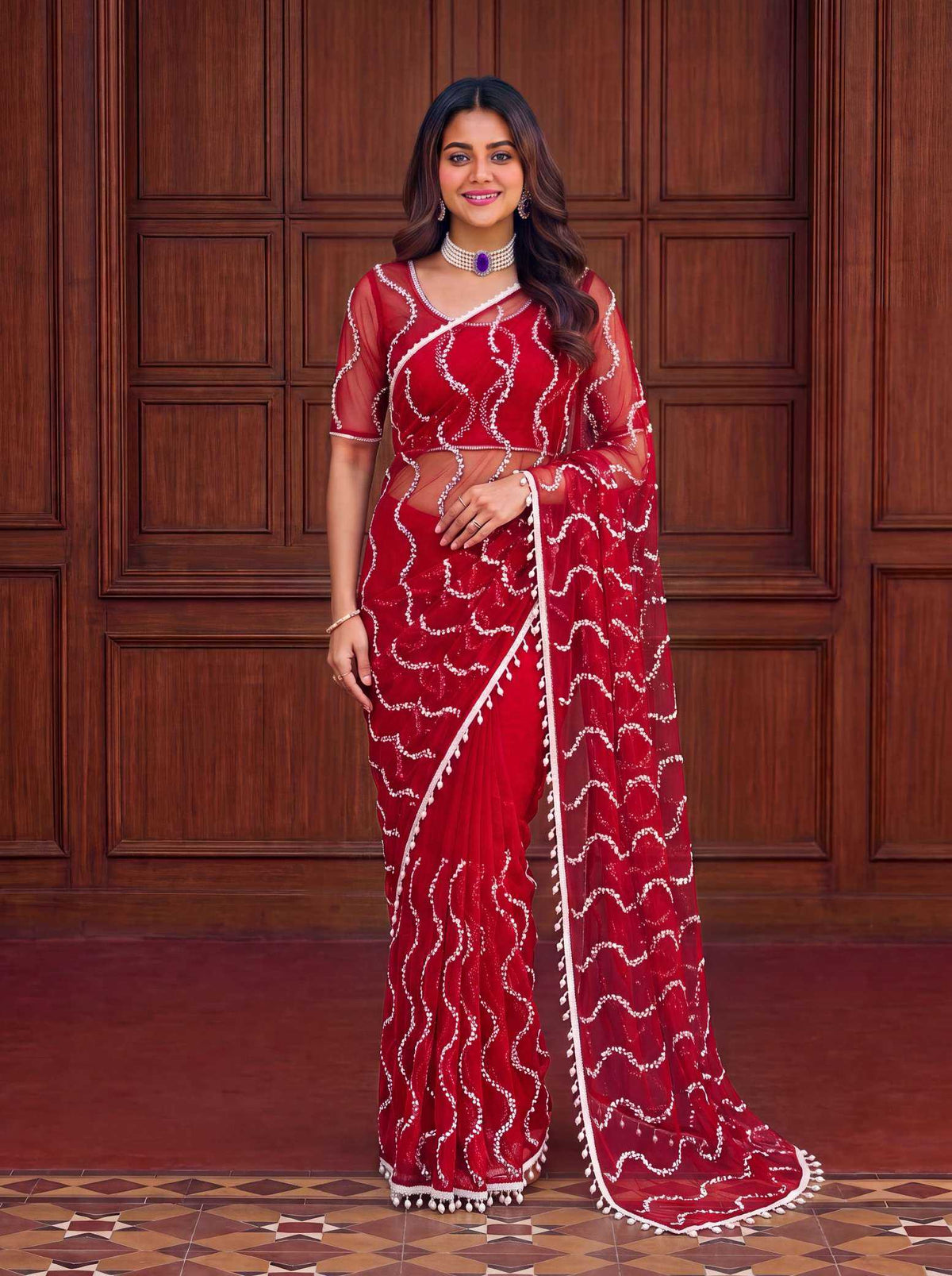 Soft Net Sequence Saree in Black